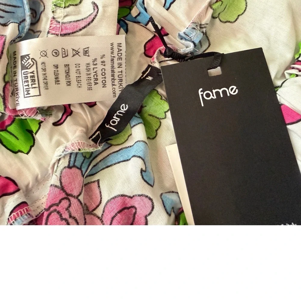 Fame Istanbul Floral Off Shoulder Maxi Dress White Blue Pink Green Tiered M - Picture 4 of 14